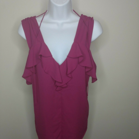 NWT Express Women's V Neck Ruffled Blouse - Picture 1 of 8